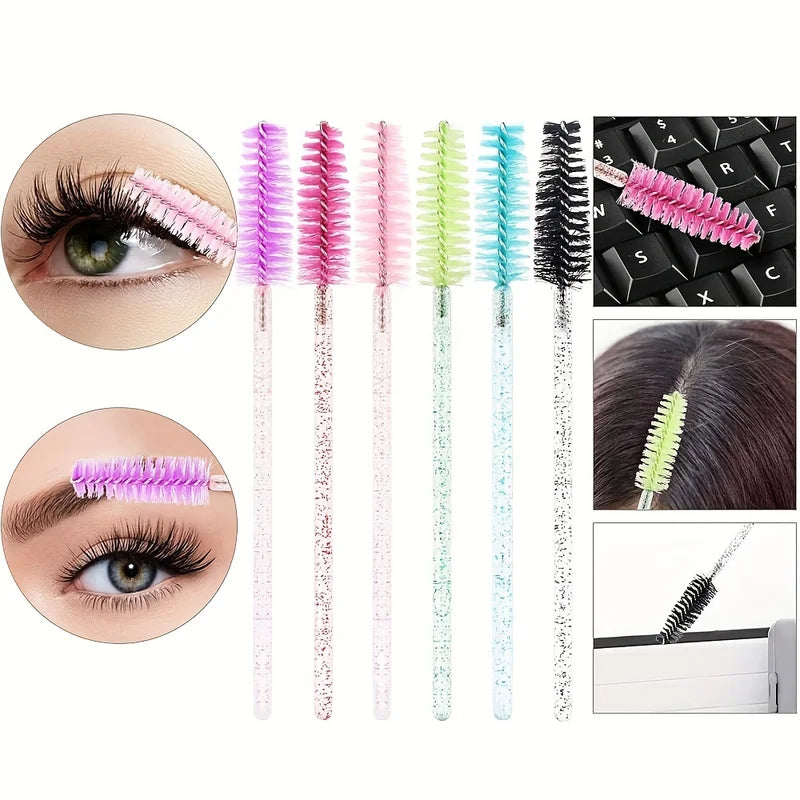 Disposable Lash & Brow Spoolie Wands with Nylon Bristles - 300PCS Assorted Colors