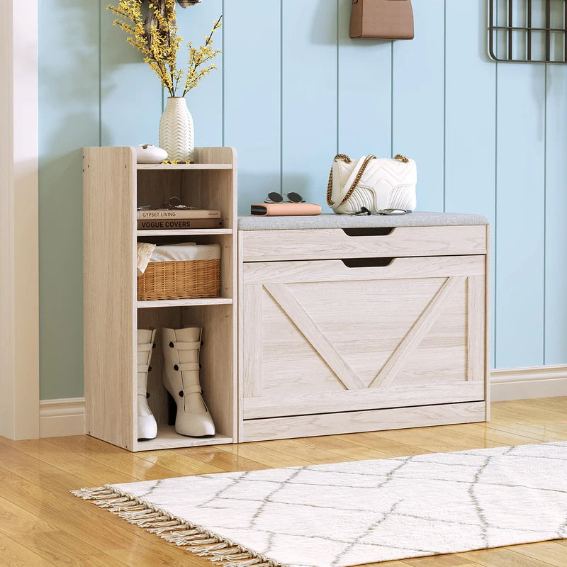43.2-Inch Storage Bench with Flip Drawers & Adjustable Shelf for Entryway or Bedroom