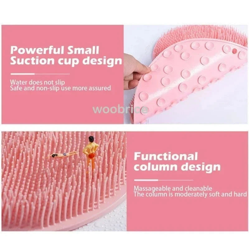 Silicone Back Brush Shower Mat Non-Slip Foot Exfoliating Pad Bathroom Massage