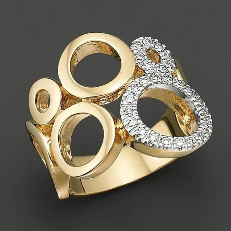 Multi-Ring Hollow Synthetic Gemstone Copper Jewelry Ring for Women - Elegant Accessory