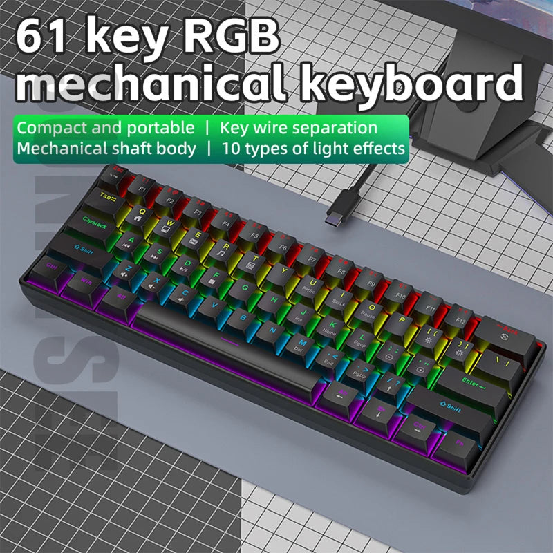 61-Key Mechanical Gaming Keyboard with RGB Lighting for Windows & Mac