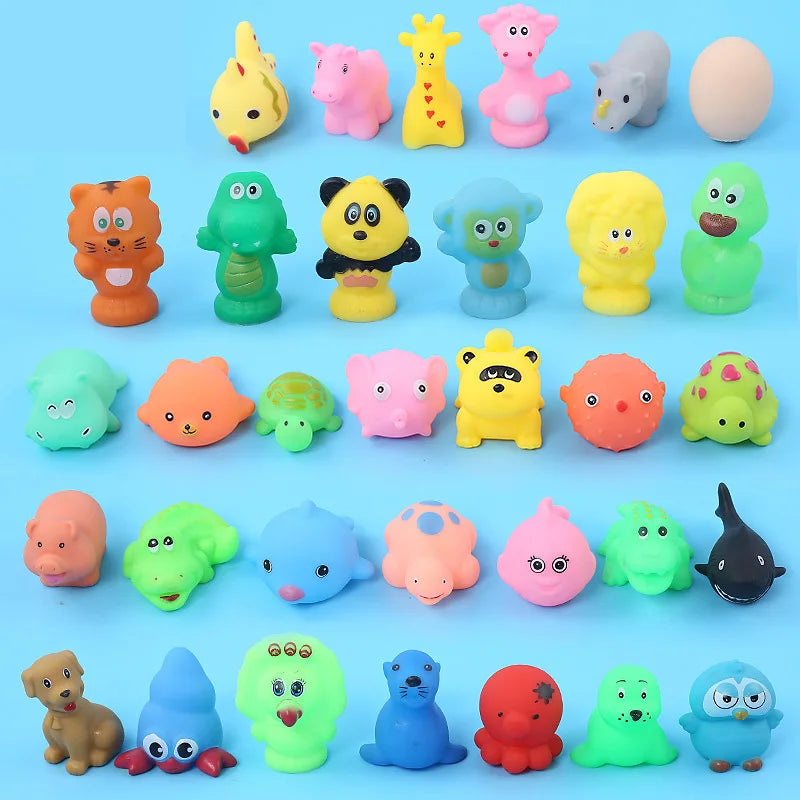 Baby Bath Toys Set - 10 Colorful Rubber Water Floating Toys with Squeeze Sound