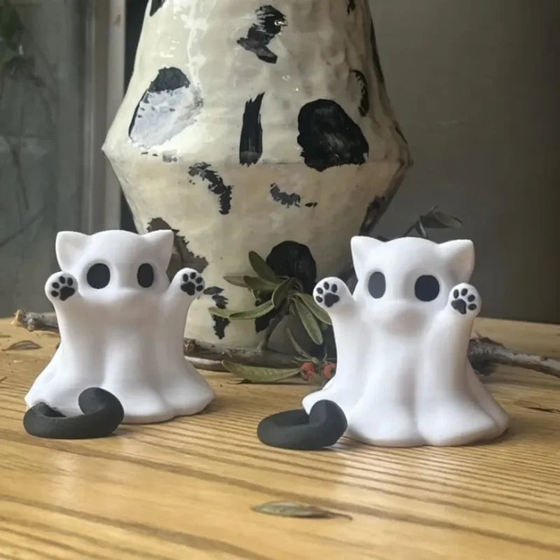 Mini Cat Ghost Ornament Halloween Decor Spooky Desktop Figurine Gift
