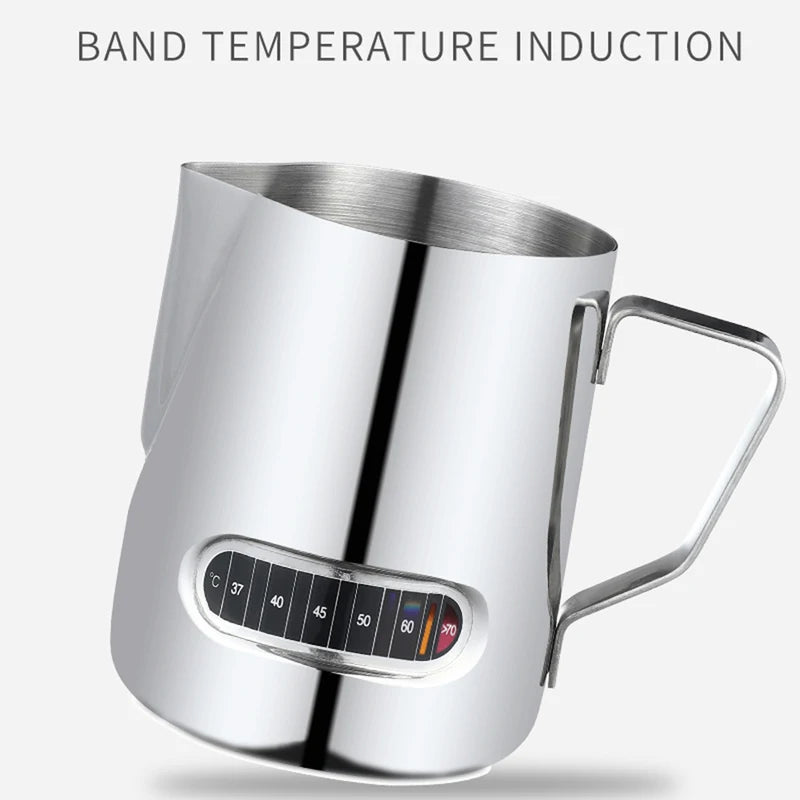 Stainless Steel Milk Frothing Pitcher with Temperature Display - Barista Latte Art Jug