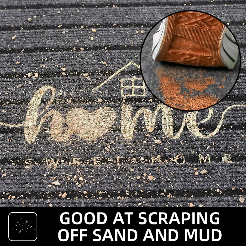 Absorbent Flocking Door Mat with Stripe Design - Entrance, Shower, Small Carpet