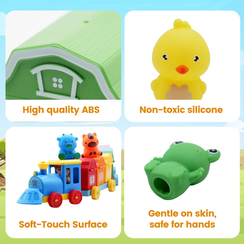 Toddler Train Set with Sorting & Counting Activities - Farm Animals & Farm Toys