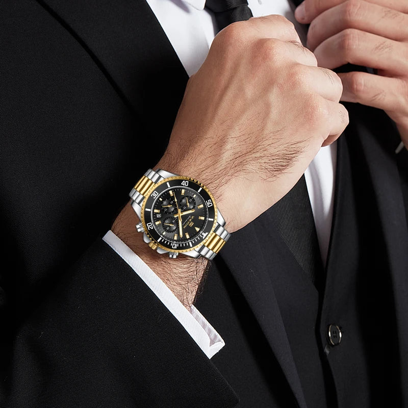 Men's Multifunctional Quartz Watch - Luxury Water-Resistant Diver Style Stainless Steel Wristwatch