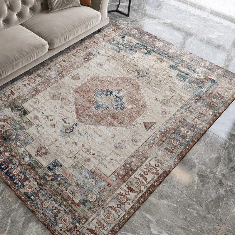 Large Retro Style Area Rug for Bedroom & Living Room - Washable Non-Slip Floor Mat