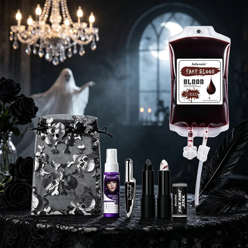 Halloween Cosplay Makeup Kit 6pcs with Hair Spray, Lipstick & Fake Blood