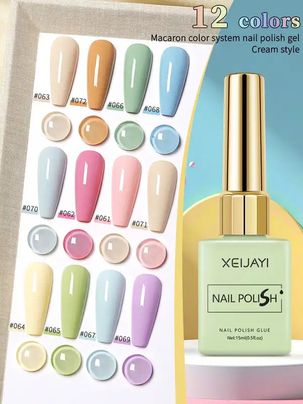 2025 Macaron Color Gel Nail Polish Set - 12 Trendy Shades Long-Lasting & Chip-Resistant