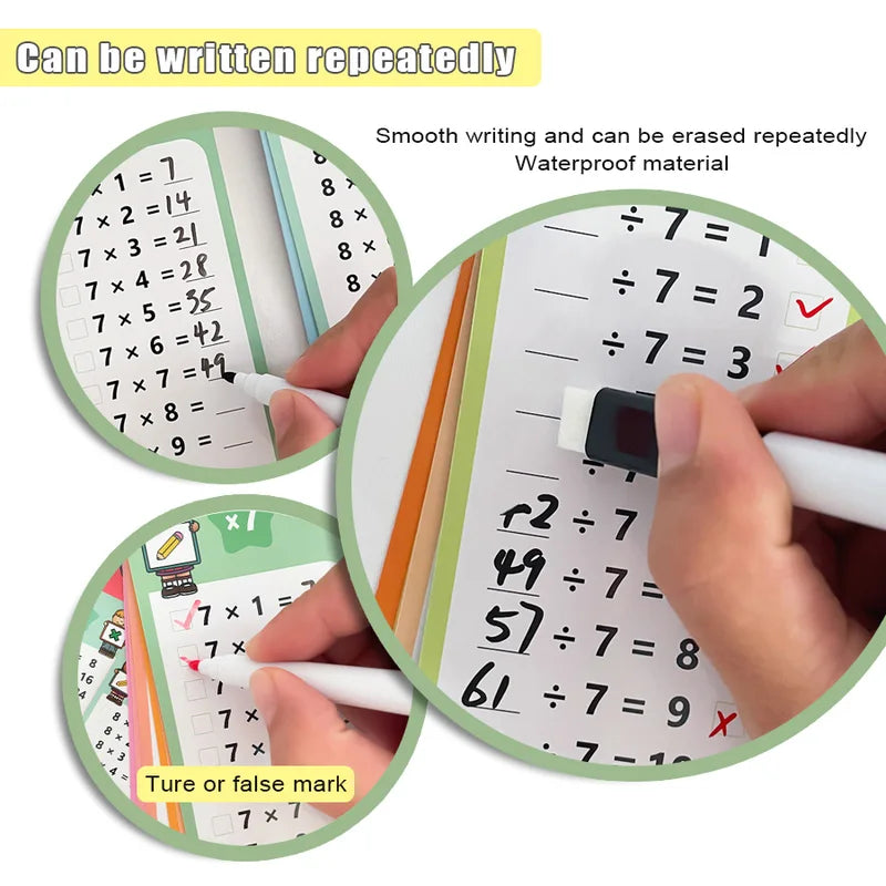 Wipeable Kids Math Practice Cards - Addition, Subtraction, Multiplication, Division - Montessori Teaching Aid