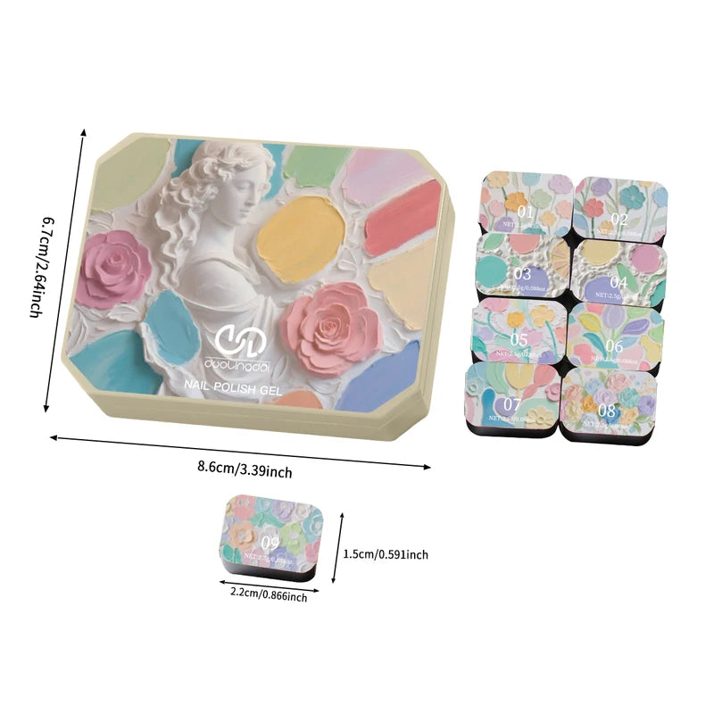 9-Grid Macaron Oil Painting Gel Set for Nails - Vibrant No Wipe Nail Polish