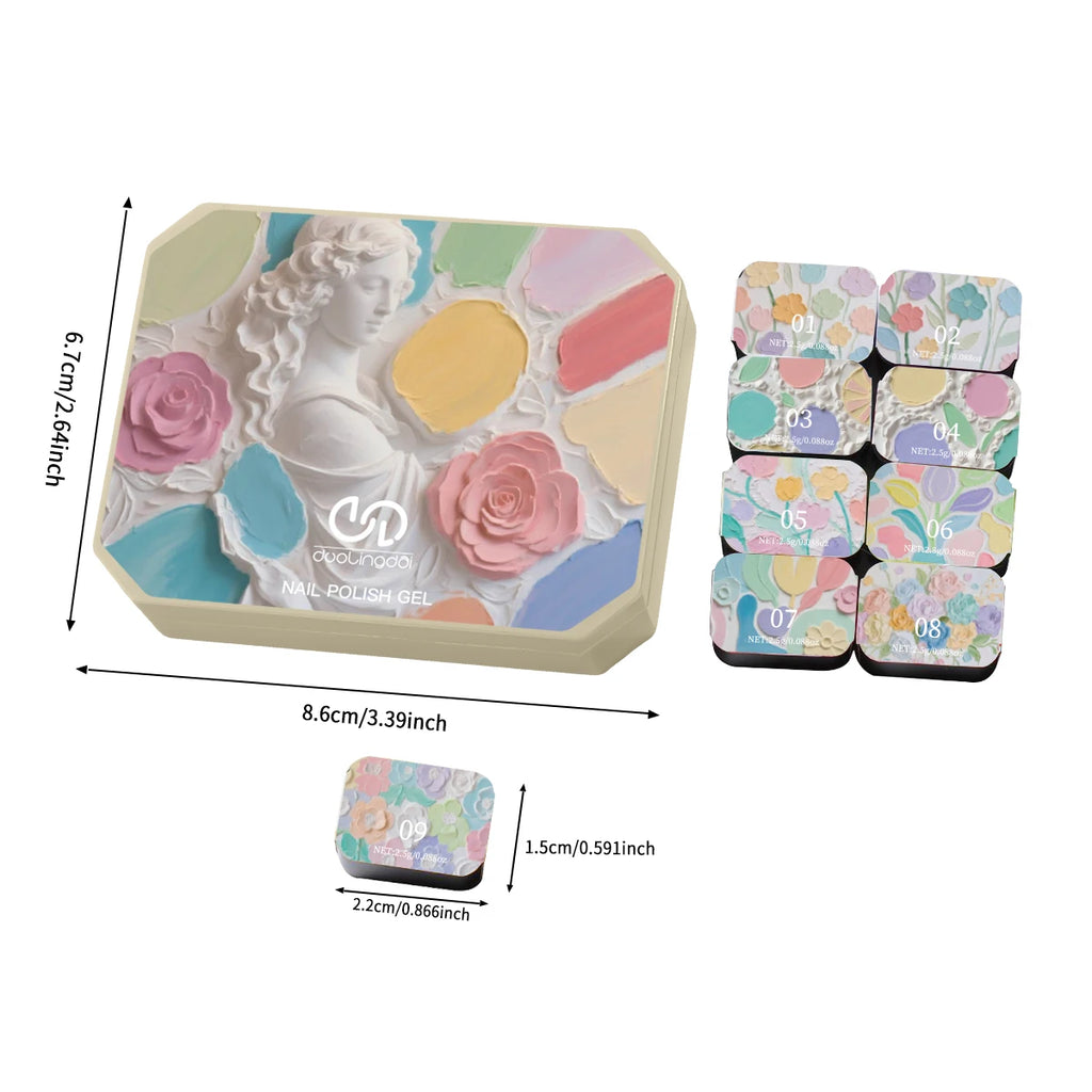 9-Grid Macaron Oil Painting Gel Set for Nails - Vibrant No Wipe Nail Polish