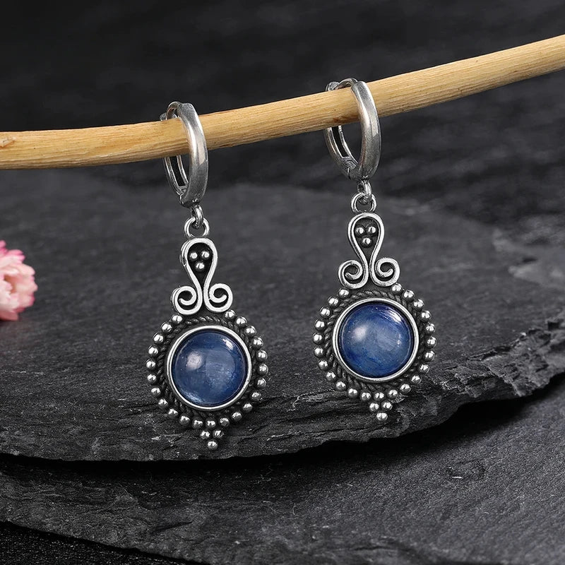 Elegant Natural Kyanite Silver Drop Earrings for Women Vintage Jewelry Wedding Gift
