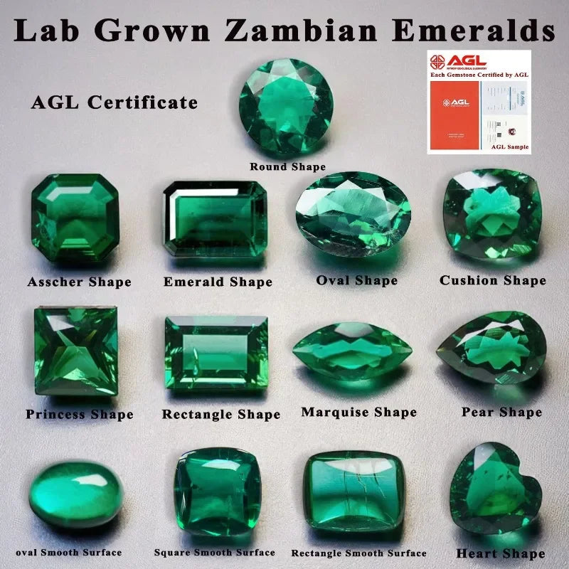 Lab Grown Zambian Emerald Cut Gemstone with Hydrothermal Growth and Certificate