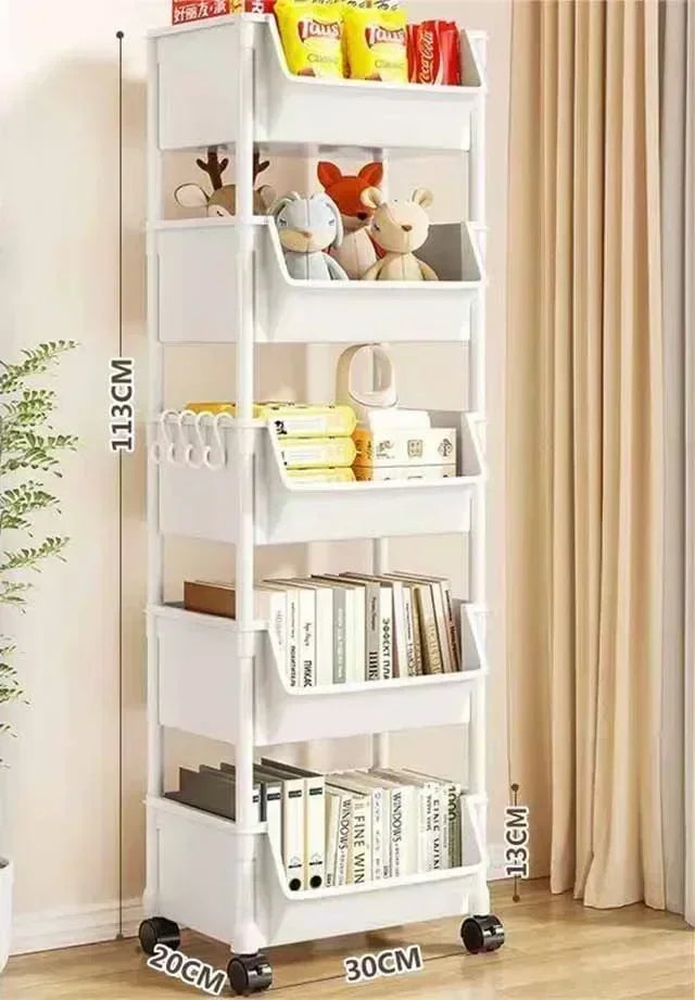 Multi-Functional Trolley Bookshelf with Narrow Slit Storage for Kitchen & Bathroom