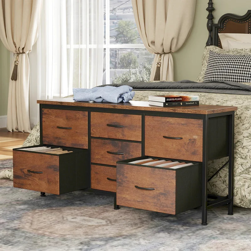 7-Drawer Fabric Dresser with Wooden Top, TV Stand & Storage Cabinet