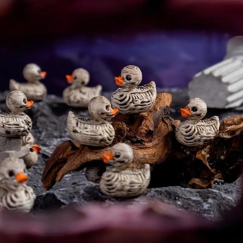 Gothic Skull Duck Resin Figurines Set for Halloween and Home Decor - 20 Pack
