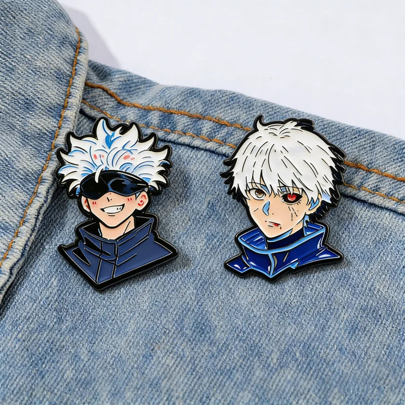 2Pcs Anime Character Lapel Pins - Kaneki Ken Gojō Satoru Enamel Brooches Gift
