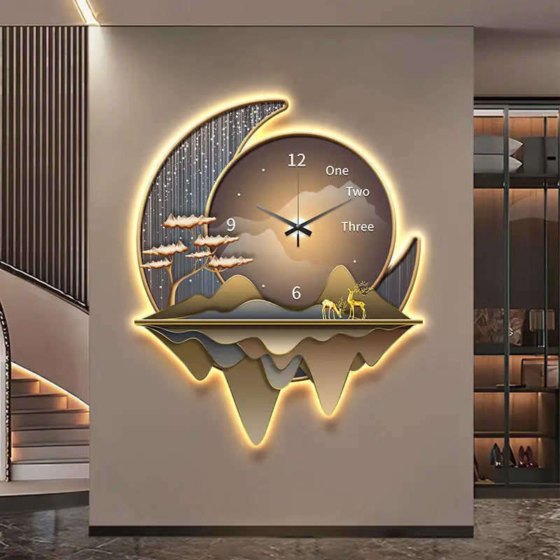 Creative Wall Clock with Decorative Lamp for Living Room & Restaurant Decor