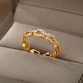 Geometric Zircon Rings for Women Gold Stainless Steel Wedding Party Jewelry Gift