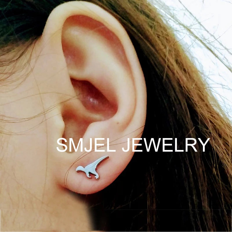 Tiny Dinosaur Earrings Set - 4 Pairs Stainless Steel Cartoon T-Rex Jewelry for Girls and Parties