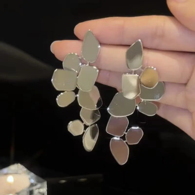Long Exaggerated Hanging Earrings for Women Multi-Layer Irregular Metal Pendants Jewelry Gift