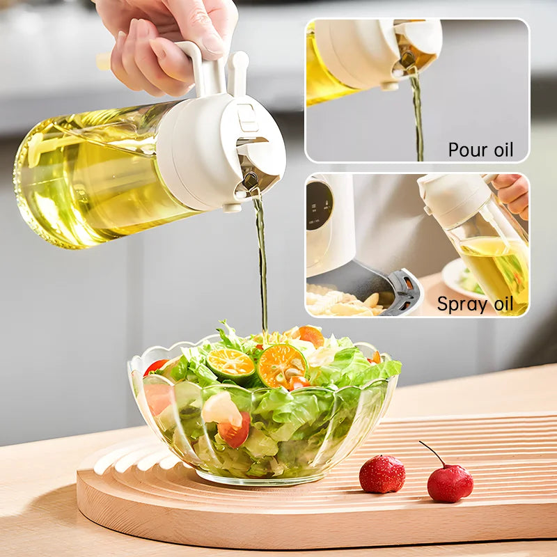 500ml 2-in-1 Spray Oil Dispenser for Kitchen & BBQ - Refillable Oil Jar