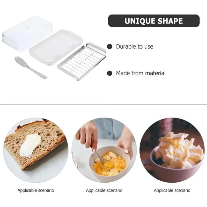 2-in-1 Butter Storage Box with Clear Lid and Cutter - Airtight Rectangular Butter Dish