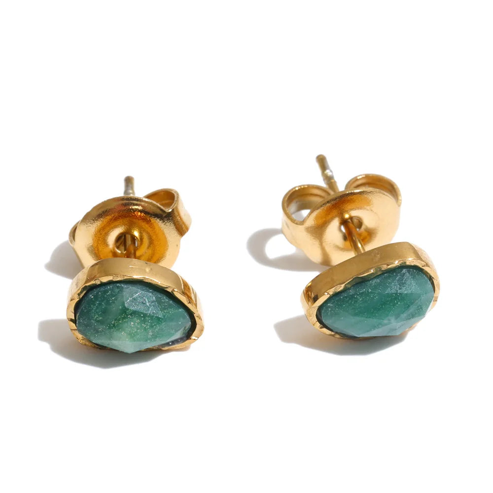 Stainless Steel Stud Earrings with Natural Shell and Stone Oval Small Jewelry