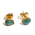 Stainless Steel Stud Earrings with Natural Shell and Stone Oval Small Jewelry