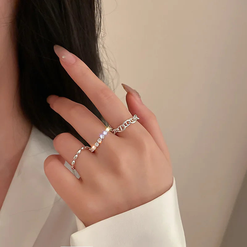 Sterling Silver Flower Ball Long Tassel Chain Ring for Women - Adjustable Trendy Jewelry