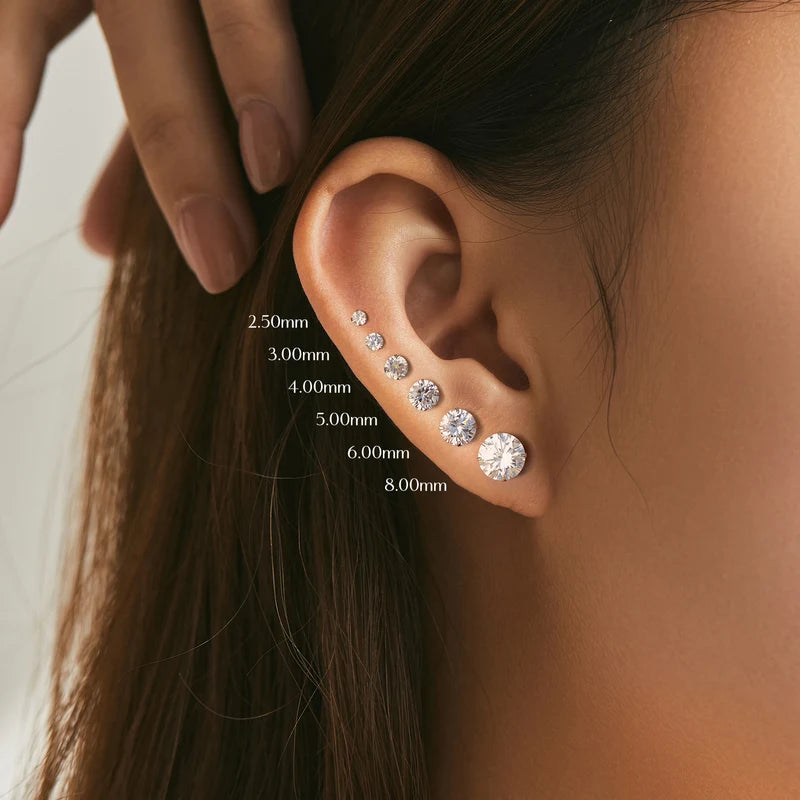 Multicolor 925 Sterling Silver Beads Screw Earrings - CZ Round Studs for Women