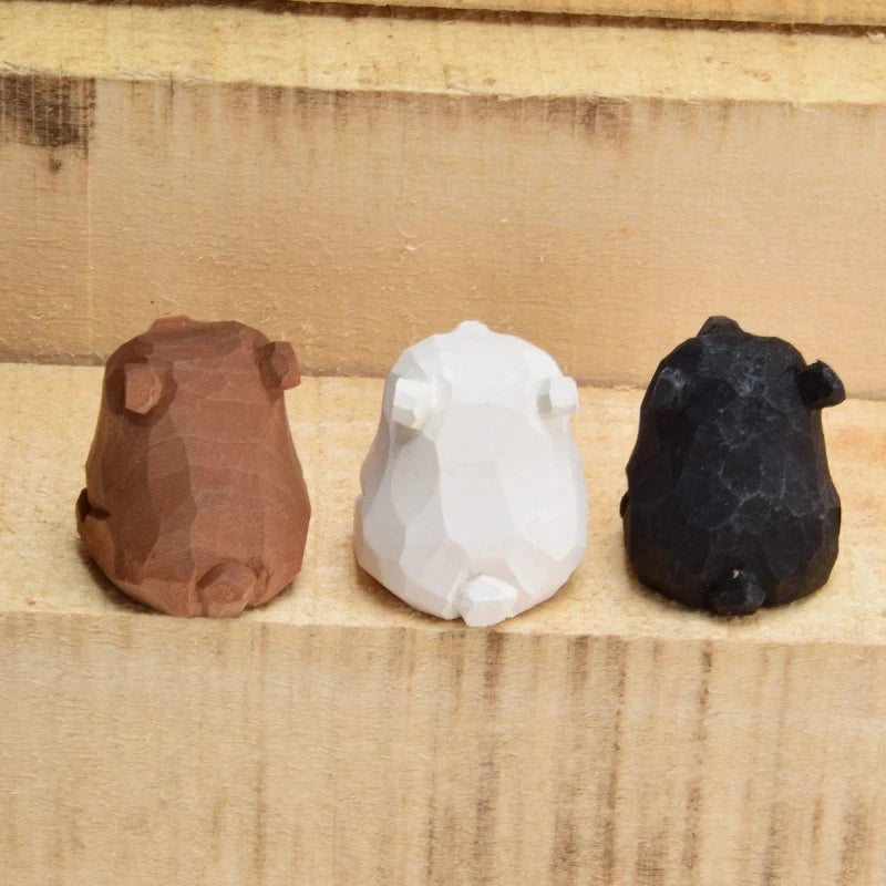 Wooden Bear Miniatures Set - Carved Solid Wood Figurines for Crafts & Decor