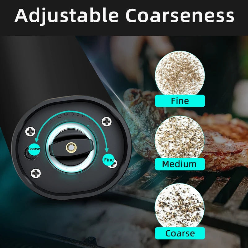 Electric Pepper and Salt Grinder Set with Adjustable Coarseness and LED Light – Battery Powered Kitchen Tool
