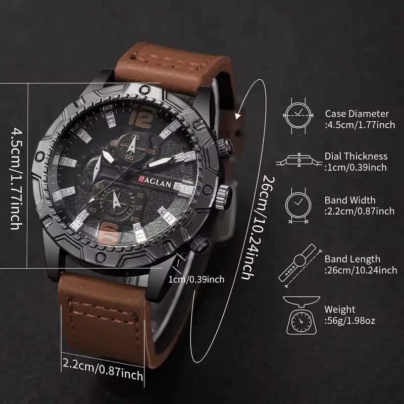 Men's Fashion Leather Strap Quartz Watch Casual Business Wristwatch - Multiple Colors
