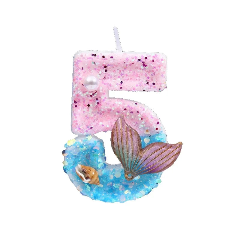 Digital Birthday Candles - Pink Blue Gradient Shell Design for Cake Toppers