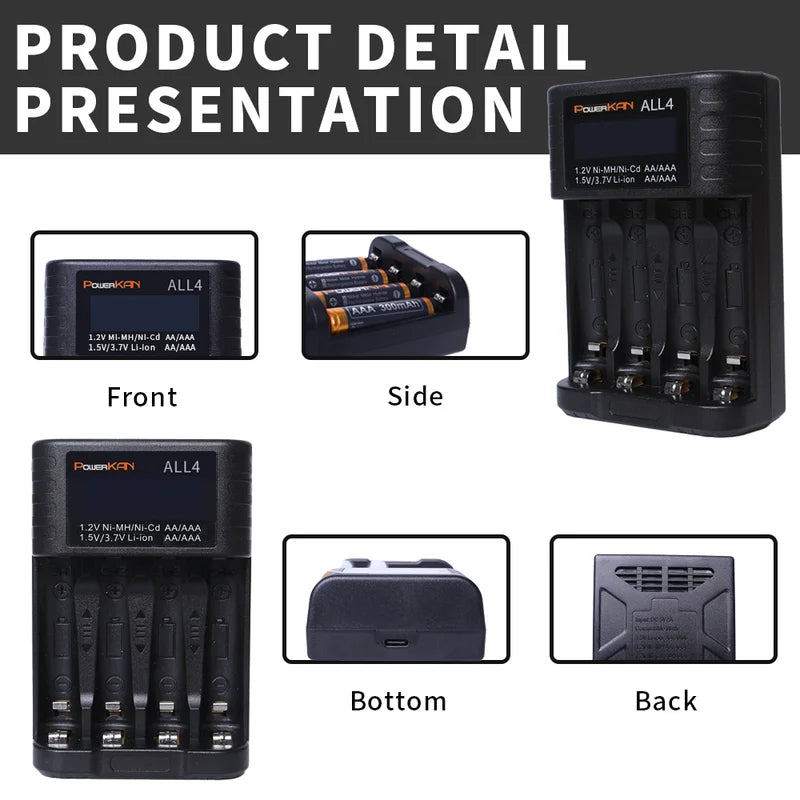 Rechargeable Battery Charger for AA AAA Lithium & NiMH Batteries, LCD Screen