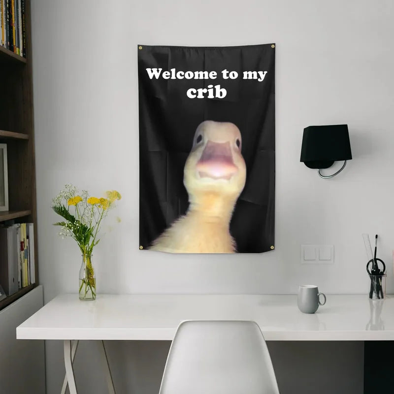 Funny Welcome to My Crib Flag 2x3 Feet Decorative Tapestry Dorm Room Home College Decor Brass Grommets