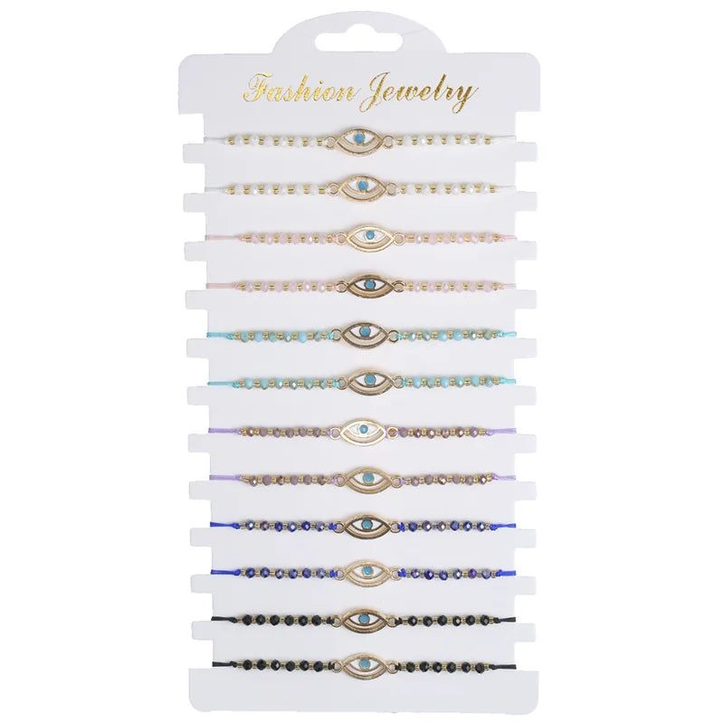 12pcs Colorful Resin Charm Bracelets Set Adjustable Rope Jewelry Gift