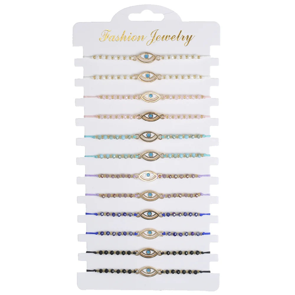 12pcs Colorful Resin Charm Bracelets Set Adjustable Rope Jewelry Gift