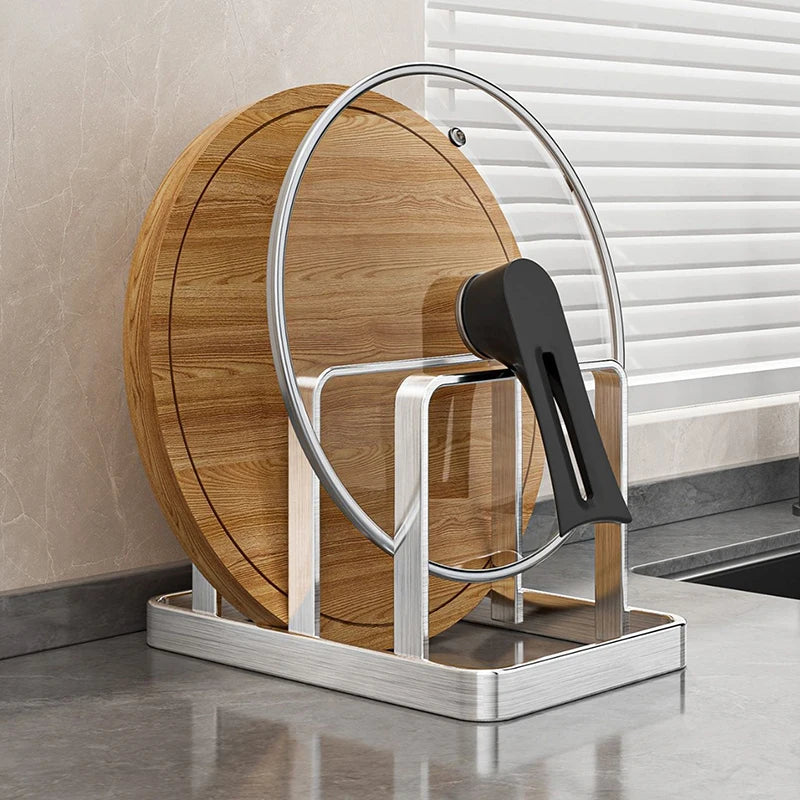Stainless Steel Pot Lid and Cutting Board Organizer Rack - Space Saving Kitchen Storage
