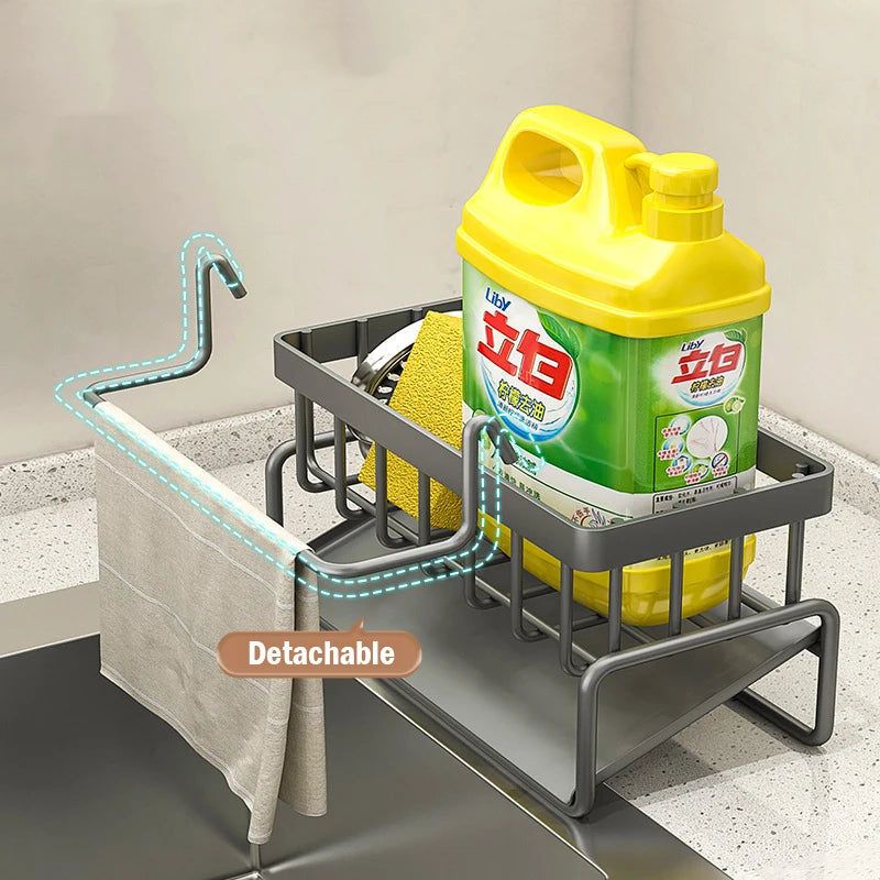 Stainless Steel Sink Cleaning Tools Storage Rack Kitchen Organizer with Drip Tray