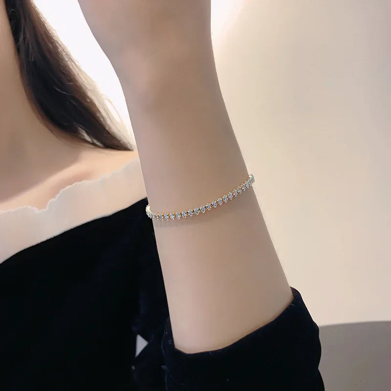 Geometric Crystal Chain Bracelet for Women – Trendy Rhinestone Charm Jewelry Gift