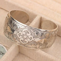 Bohemian Ethnic Wide Silver Bracelet for Women Carved Flower Fashion Jewelry