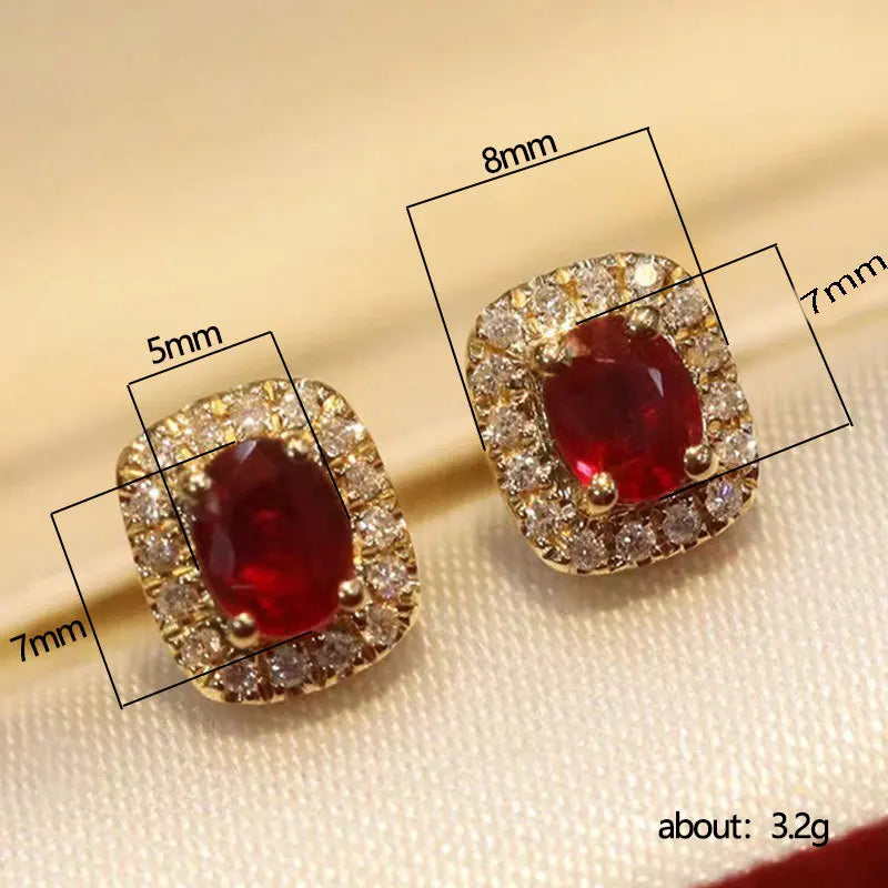 Elegant Red Cubic Zirconia Stud Earrings in Gold Tone - Wedding Jewelry for Women