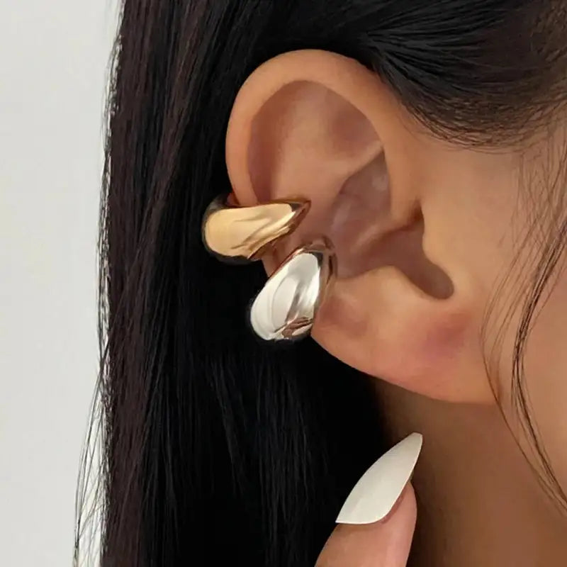 Non Piercing Circle Ear Cuffs for Women - Fashion Thick C-Shaped Light Ear Clip Jewelry 2 Pcs