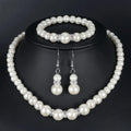 Imitation Pearl Fireball Jewelry Set with Necklace Bracelet Earrings - Silver or Gold Color