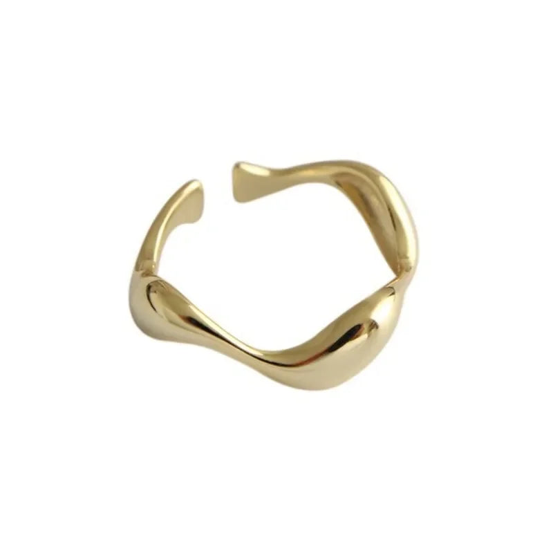 Irregular Wavy Geometric Couple Rings for Women Men - Gold Stainless Steel Jewelry