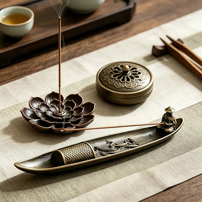 2-Piece Alloy Incense Burner Set for Stick Cone & Backflow Incense - Home Decor